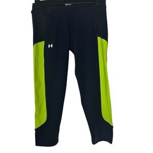 Under Armour Women's Cropped Leggings M Black Lime Accents Activewear